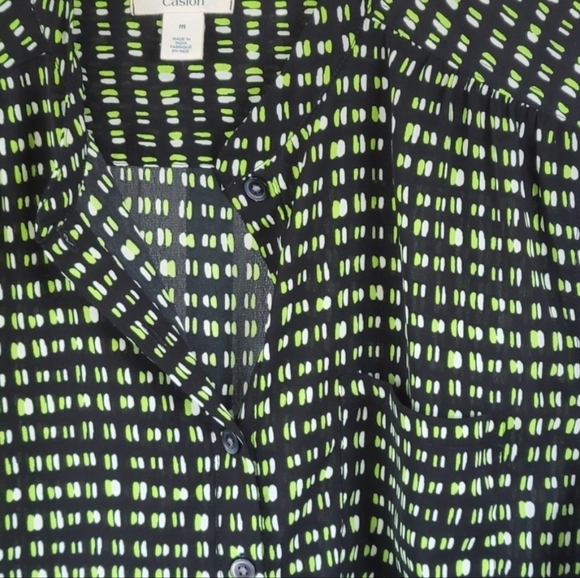 CASLON Woman's Sz M Long Sleeve Quarter Button Down Tunic Green & Black - Picture 3 of 9